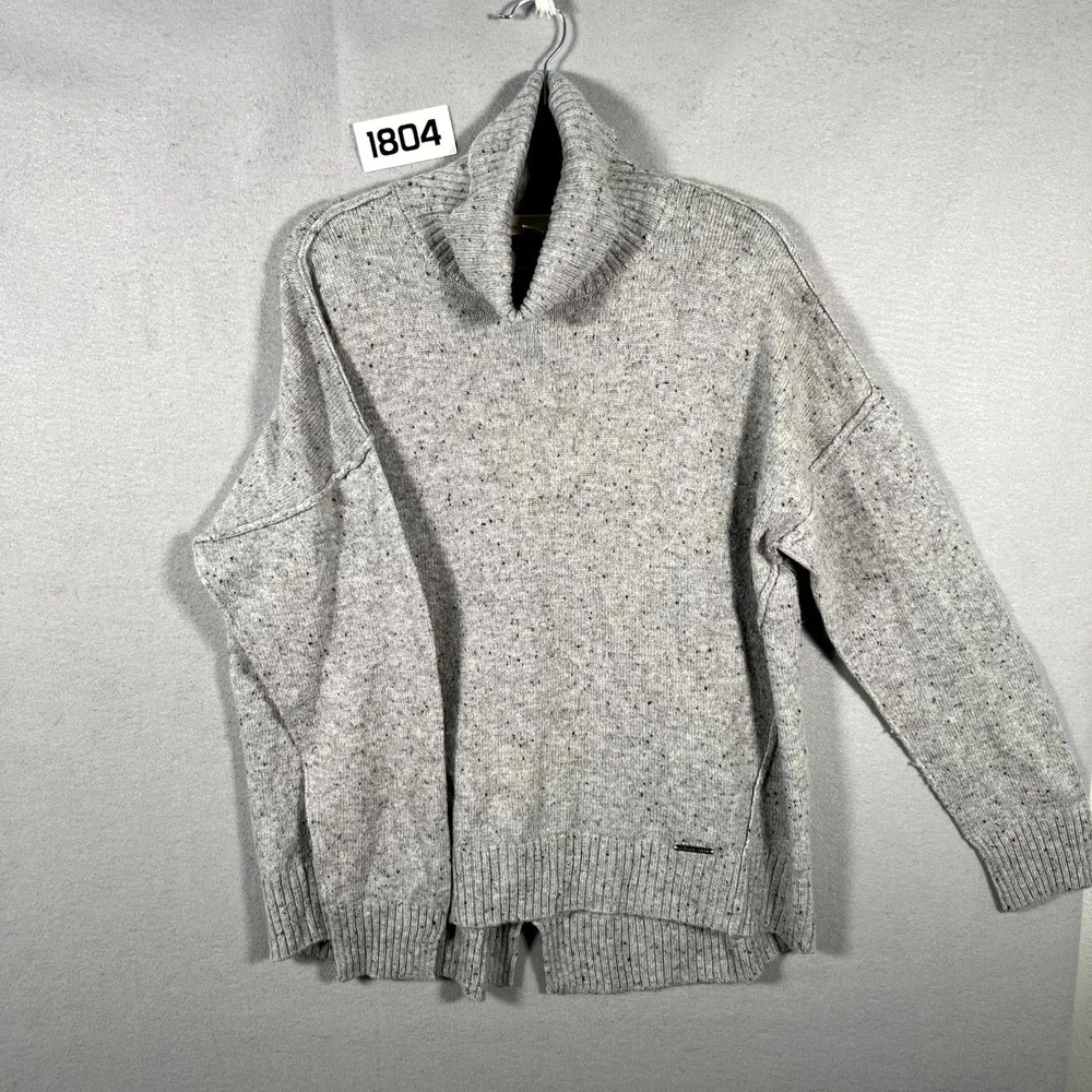 Michael Kors Sweater Womens Large Gray Tweed Knit Turtleneck Split Back Pullover